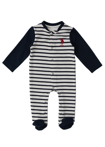 White Long Jumpsuit with Navy Stripes for Boys 1460 Us Polo Assn