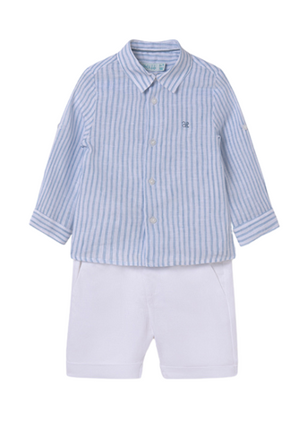 Set of 2 Linen Pieces, White Shirt with Blue Stripes and White Shorts 5252 Abel & Lula