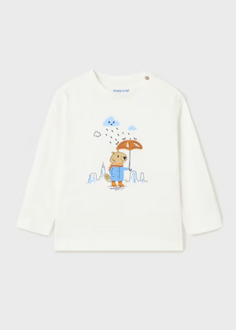 Long Sleeve Cream Blouse with Beaver Print for Boys 2019 Mayoral