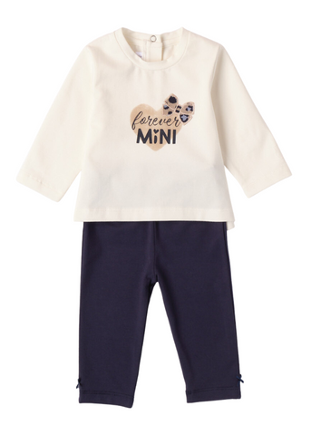 2 Piece Set for Girls, Cream Long Sleeve Blouse and Navy Blue Tights 7780 Miniband