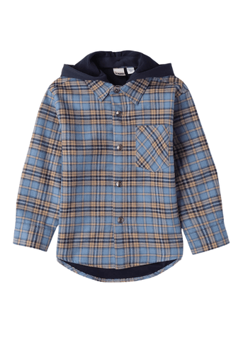 Blue shirt with beige check and hood 8235 iDO