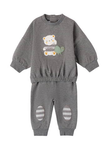 2 Piece Set for Boys, Gray Sport Pants and Blouse with Bear 7639 Miniband