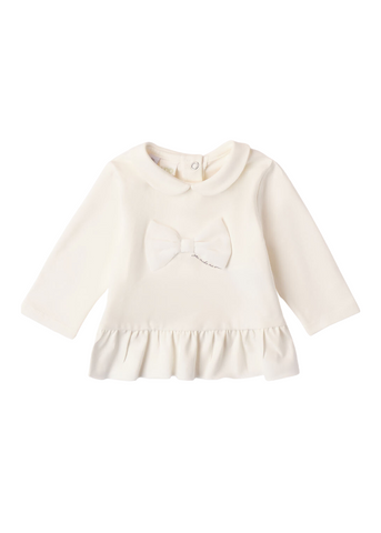 Cream Blouse for Girls, with Long Sleeve and Bow 7232 iDO