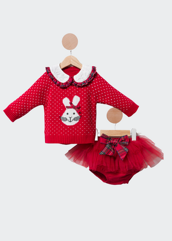 2 Piece Set - Red Sweater with Print and Tulle Panty for Girls 3370 Cumino