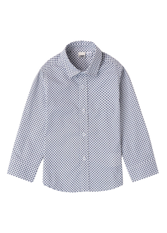 White Shirt for Boys, with Long Sleeves and Navy Blue Print 7492 iDO