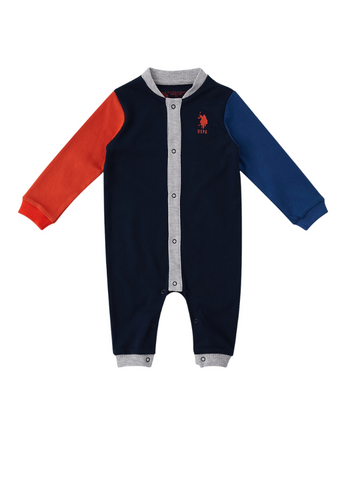 Long Jumpsuit for Boys, Navy Blue with Blue and Orange Sleeves Us Polo Assn