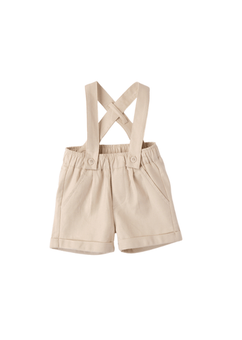 Beige Linen Bib Shorts with Viscose for Boys 8678 Miniband