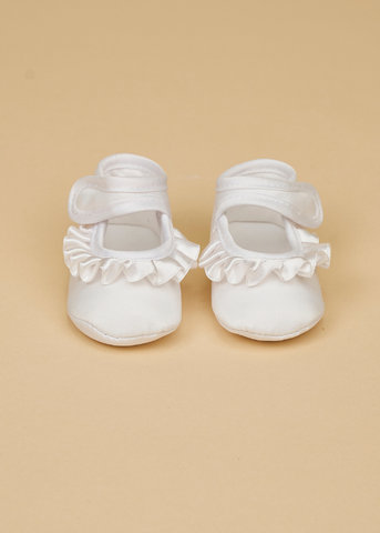 White Satin Ballerinas with Ruffle and Buckle for Girls 231223 Sinderella