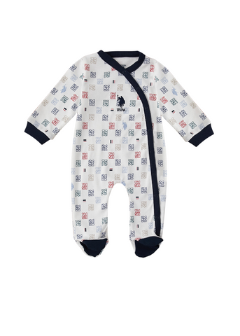 Cream Cotton Booties Print Overalls for Boys USB1411 Us Polo Assn