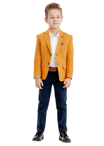 3 Piece Set, Mustard Jacket, Navy Blue Pants and White Shirt 10077 Lemon