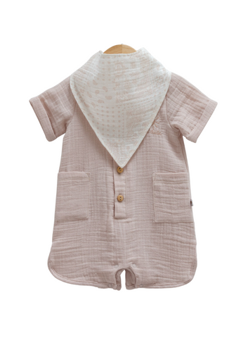 Short Brown Muslin Jumpsuit with Bib 9690 Mell Sweet Baby