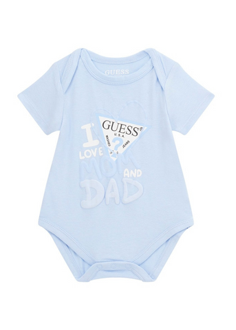 2 Piece Set, Blue Body with Short Sleeve I love Mom & Dad and Shorts H4GW07 Guess