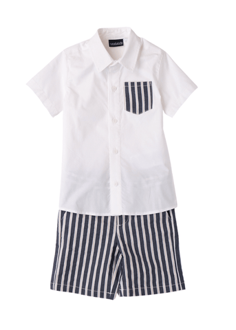 Set 2 Piese, Camasa cu Maneca Scurta Alba si Pantaloni Scurti in Dungi 8150 Sarabanda