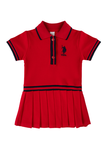 Red Dress with Polo Collar and Pleats 1963 V2 Us Polo Assn