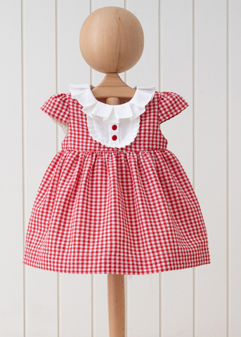 White and Red Square Print Dress with Short Sleeve 5624 MyMio