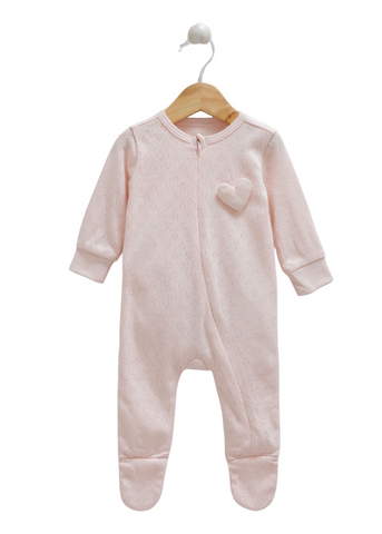 Pink Perforated Cotton Long Jumpsuit with Zipper and Heart on Bust 9854 Mell Sweet Baby