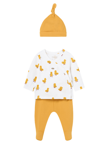 3 Piece Set for Babies, Yellow with Chicken Print Better Cotton 1534 Mayoral