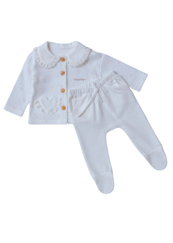 Set 2 Piese Crem Bluza cu Nasturi si Pantaloni Lungi 9541 Mell Sweet Baby