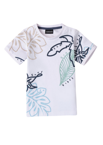 White T-shirt with Blue Leaves Print for Boys 8137 Sarabanda