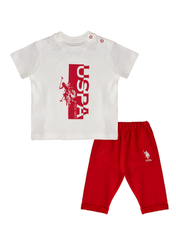 2 Piece Set, Cream T-Shirt and Red Long Pants 1892 V1 Us Polo Assn