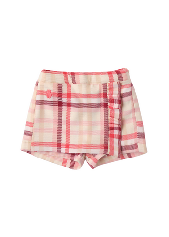 Short Pants for Girls, from Beige Fabric in Red Checks 7733 Miniband