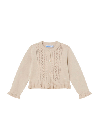 Beige Knitted Cardigan with Wavy Edges for Girls 1382 Mayoral