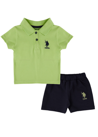 Set 2 Piese Tricou Polo Verde si Pantaloni Scurti Bleumarin USB1834 V2 Us Polo Assn