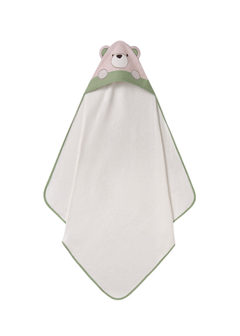 White Towel with Green, Bear Print and Cap with Ears 9462 Mayoral