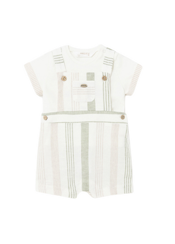 Set of 2 Pieces, Cream Short Jumpsuit with Green Stripes and T-shirt 1637 Mayoral