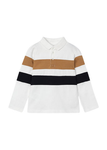 Cream polo shirt with long sleeves with wide beige and black stripes 4103 Mayoral