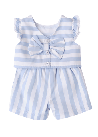 2 Piece Set, White Top and Shorts with Blue Stripes 8790 Miniband