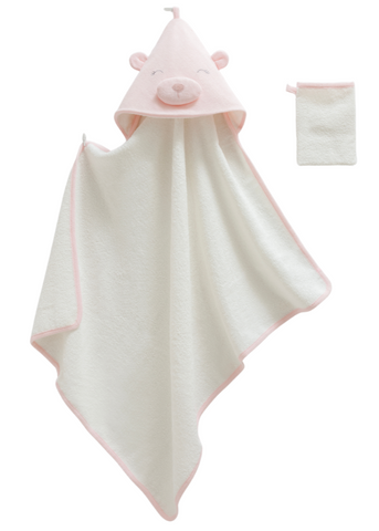 Bath Towel Cream with Pink with Bear Cap BSU1695 82 x 90 cm Mell Sweet Baby