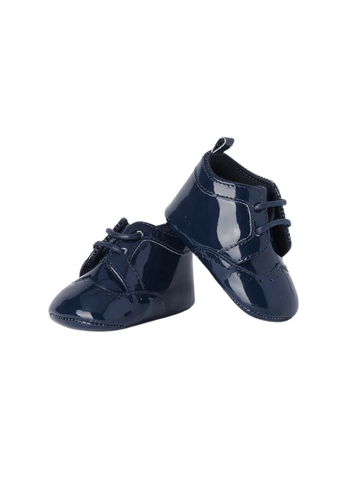 Shiny Navy Blue Lace Up Shoes for Boys 8308 Mini Band