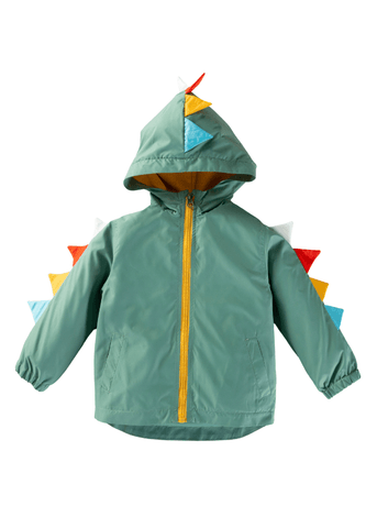 Green Fas Windproof Jacket with Dinosaur Hood and Zipper M52106 Midimod Gold