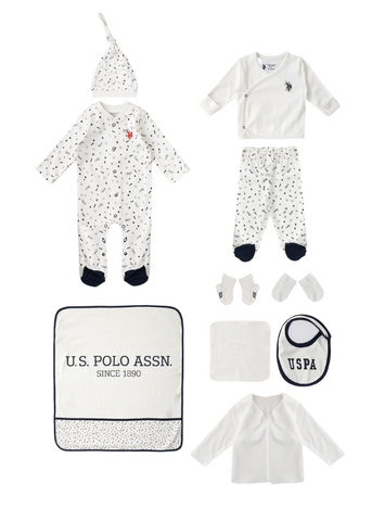 10 Piece Set for Newborns, Cream with Star Print USB1417 Us Polo Asnn