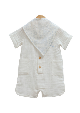 Short Cream Muslin Jumpsuit with Bib 9690 Mell Sweet Baby