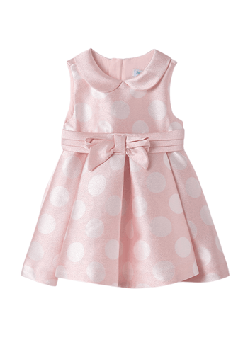 Pink Taffeta Dress with Big Polka Dots with Collar and Drawstring Waist 5007 Abel & Lula