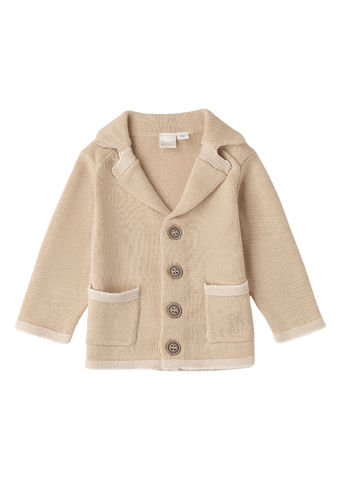 Beige Knitted Cardigan with Lapel and Buttons for Boys 8059 iDO