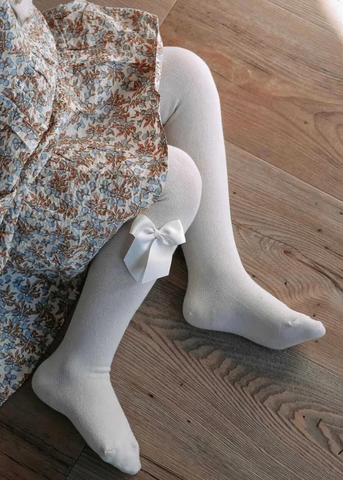 Girls Pink Cotton Tights with Bow