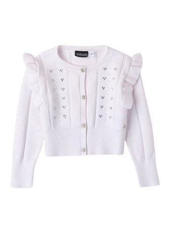 White Knitted Cardigan with Crystals for Girls 8216 Sarabanda