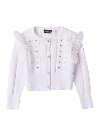 Cardigan Tricotat Alb cu Cristale pentru Fete 8216 Sarabanda