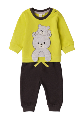 2 Piece Set for Boys, Acid Green Sports Top with Bear and Gray Pants 7158 iDO