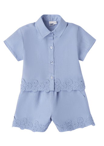 Set of 2 Linen, Shirt and Shorts with Embroidery and Blue Lace 8721 iDO