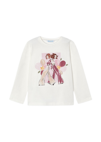 Cream long sleeve blouse with graphic print for girls 4067 Mayoral