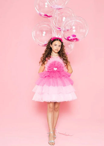 Barbie Girls Dress - Pink Tulle with Ruffles on Bust and Heart at Waist 2922 Mon Princess