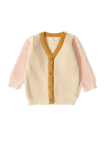 Knitted Cardigan for Girls, in Beige Tones with Pink Sleeves 21066 Patique