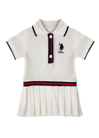 Ivory Dress with Polo Collar and Pleats 1963 V1 Us Polo Assn