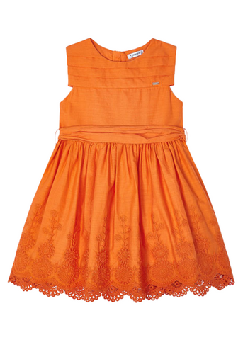 Orange Dress with Pleats on the Bust and Embroidery at the Hem 3917 Mayoral