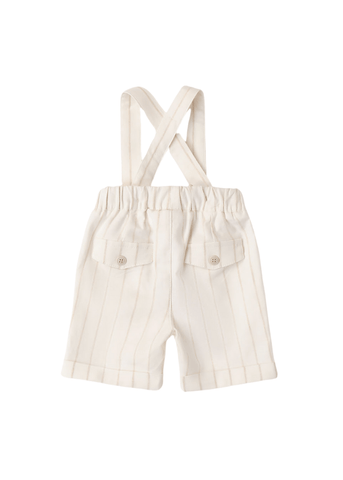 Cream Linen Shorts with Beige Stripes and Suspenders for Boys 8680 Miniband
