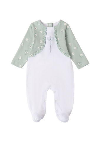 Long white overalls with sage green 8159 iDO